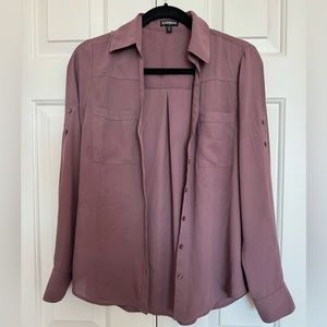 Express purple v-neck button up blouse (size SP)